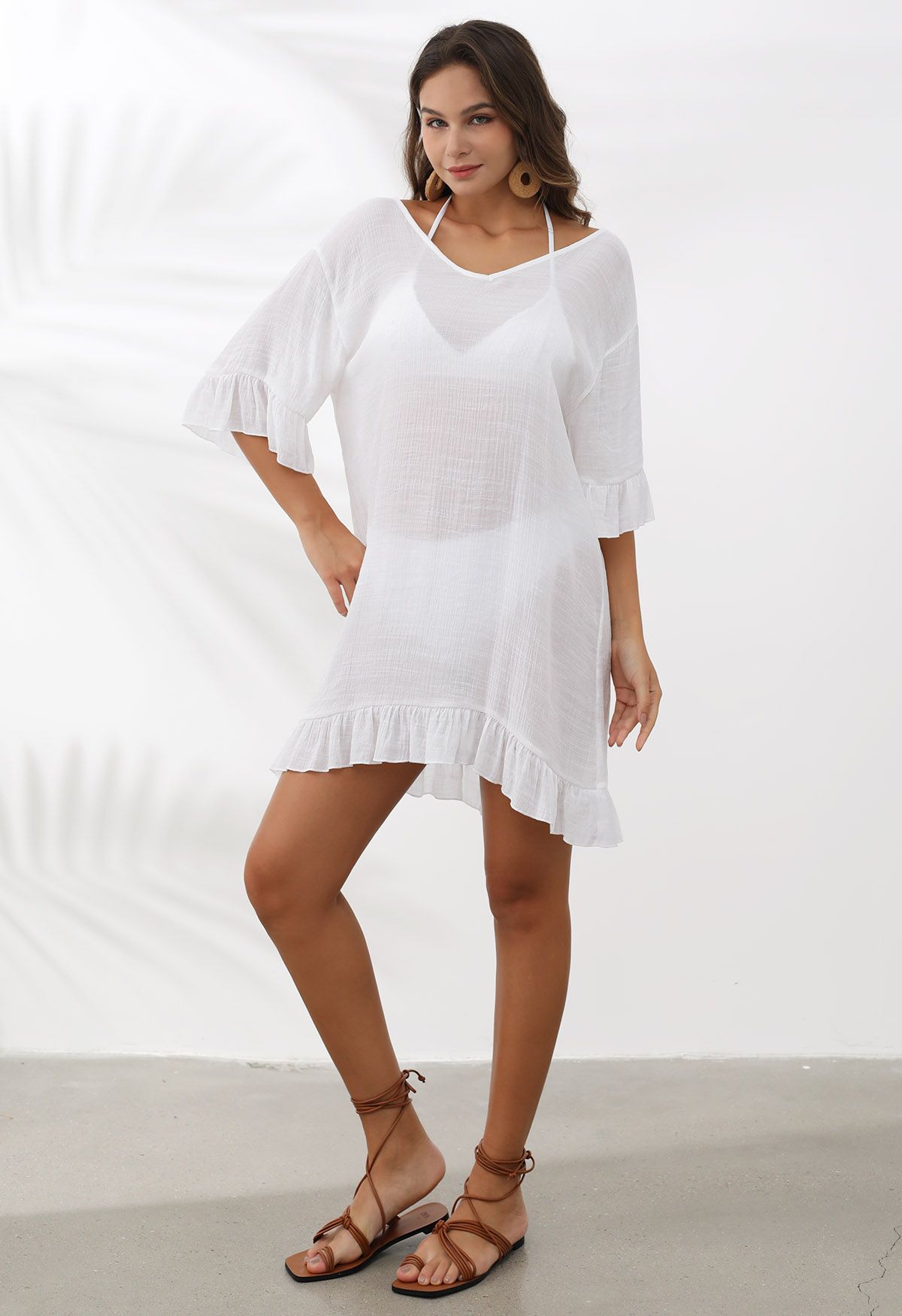 Butterfly Crochet Backless Cover-Up Dress in White