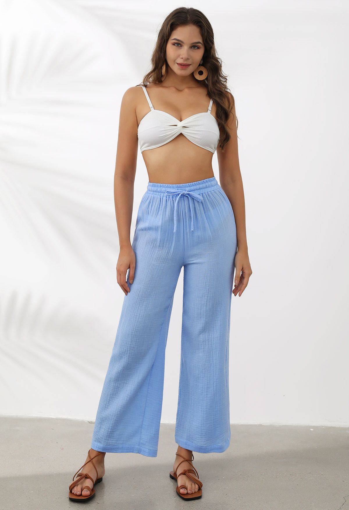 Lightweight Cotton Drawstring Pants in Blue