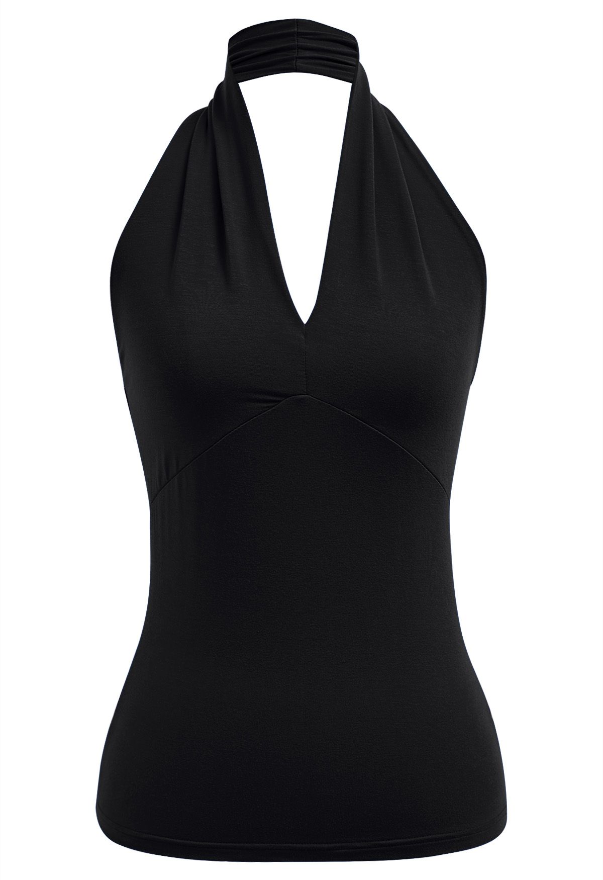 Optimal Halter V-Neck Sleeveless Top in Black