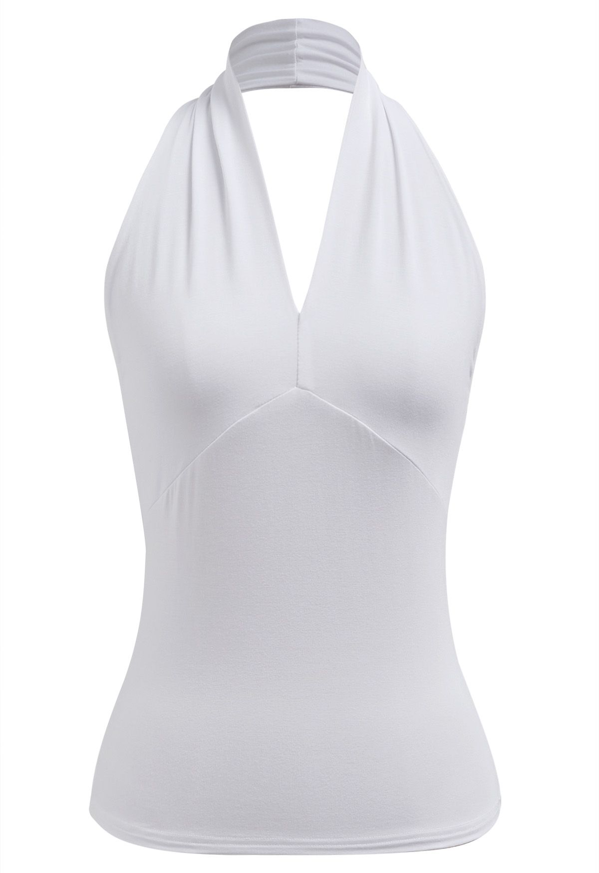 Optimal Halter V-Neck Sleeveless Top in White