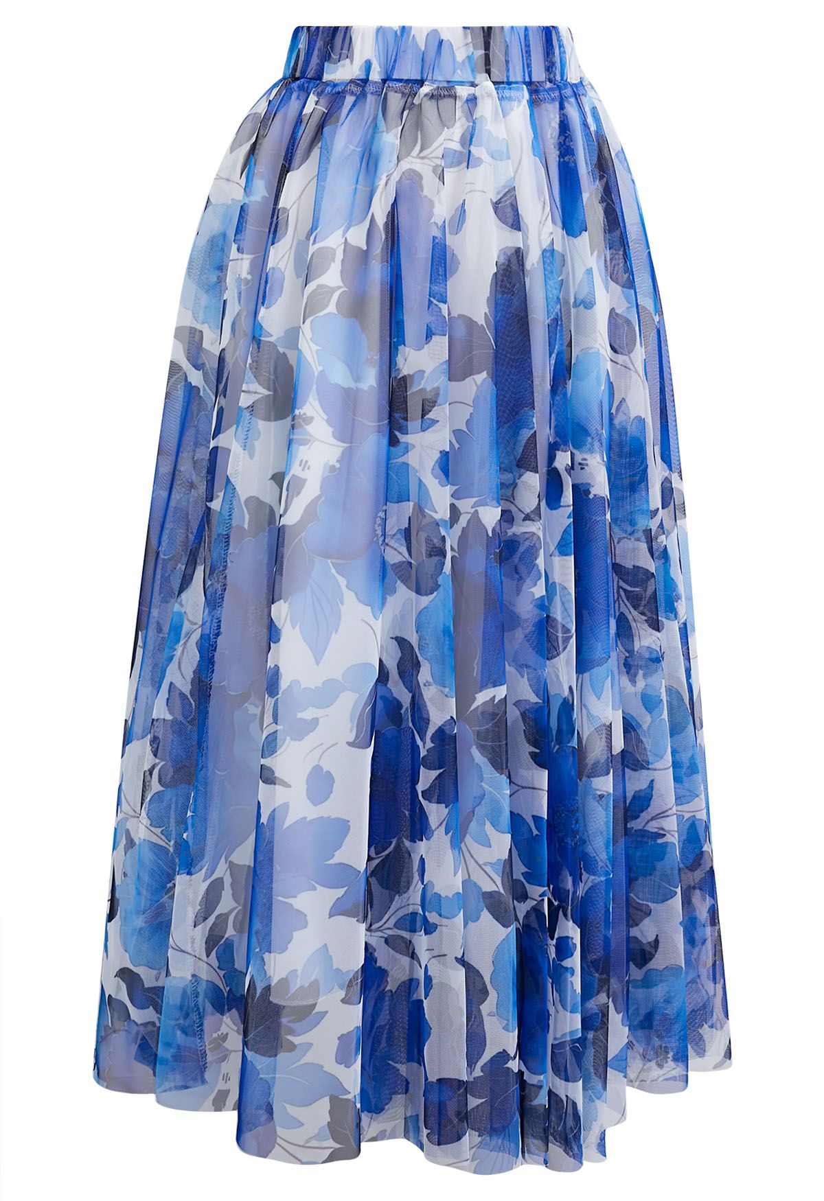 Dancing in Flowers Blue Watercolor Mesh Tulle Skirt 