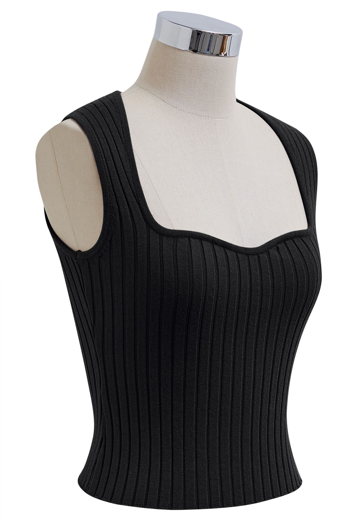 Flattering Fit Ribbed Tank Top in Black