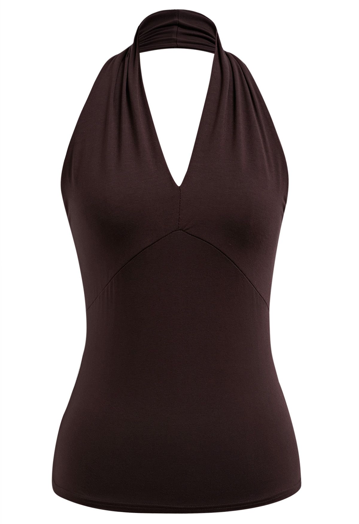 Optimal Halter V-Neck Sleeveless Top in Brown