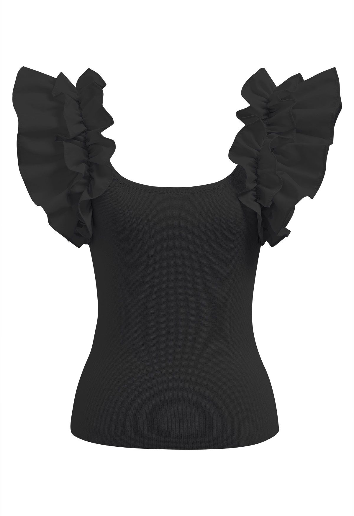 Romantic Ruffle Shoulder Knit Top in Black