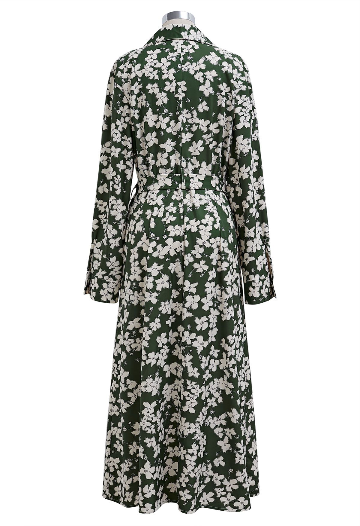 V-Neck Collared Floral Printed Belted Maxi Dress