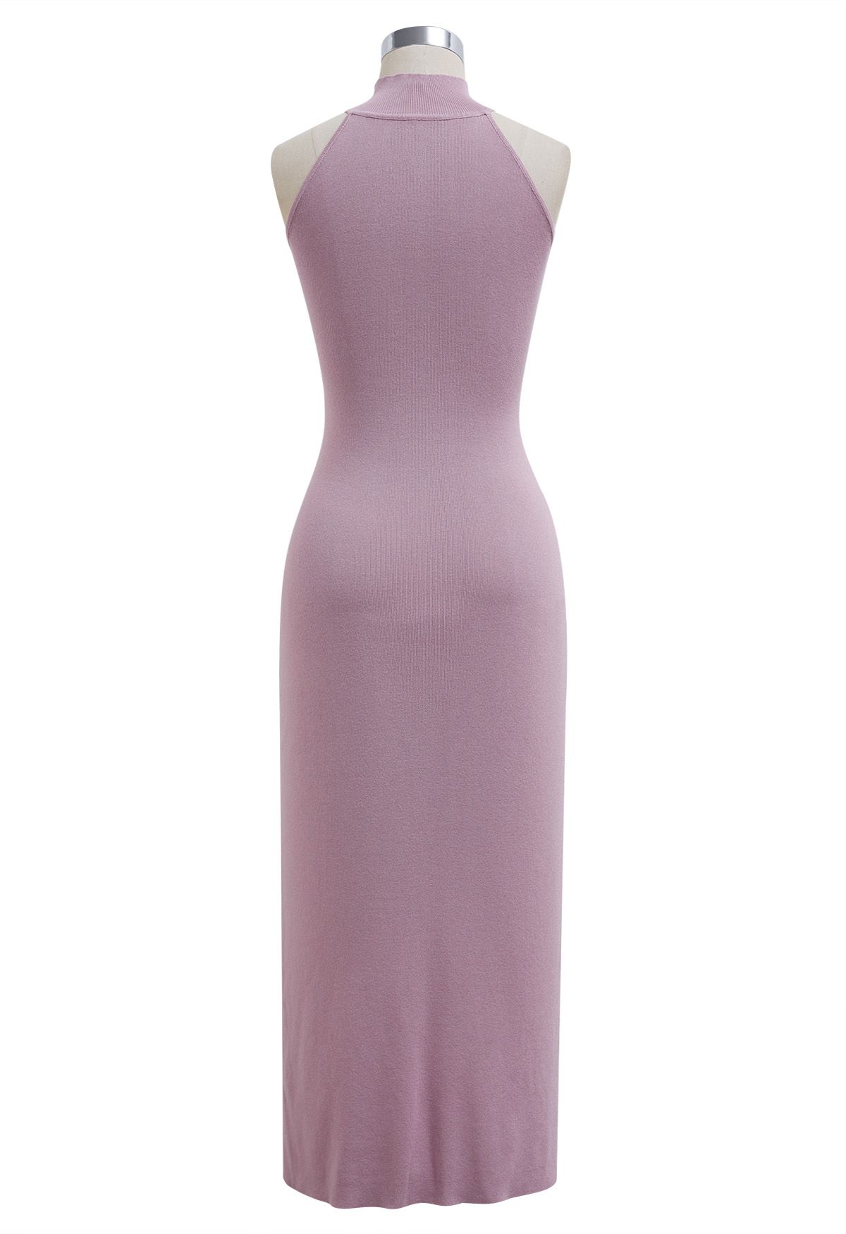 Seam Detailing Halter Bodycon Knit Dress in Pink