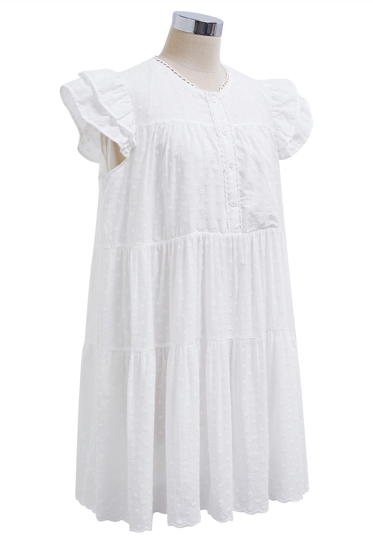 Lovely Floret Embroidered Dolly Mini Dress in White