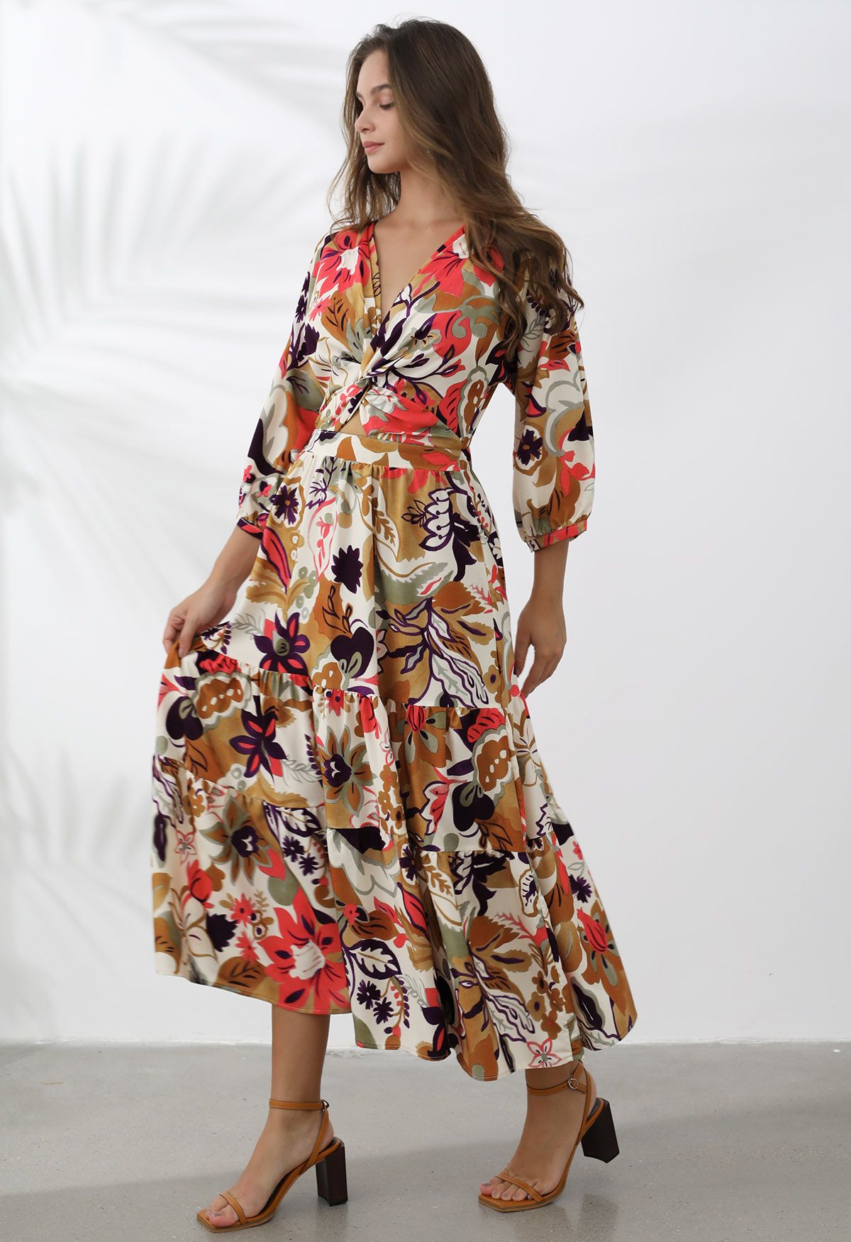 Tropical Summer Printed Crisscross Cutout Maxi Dress