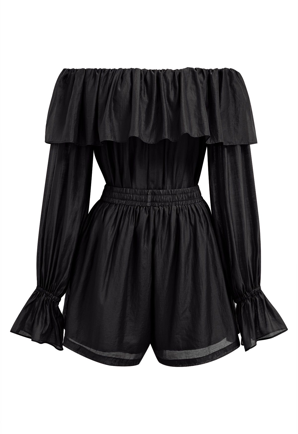 Breezy Off-Shoulder Top and Shorts Set in Black