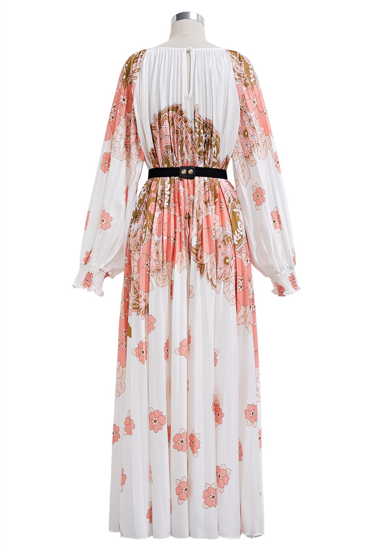 Blossoming Day Watercolor Pleated Maxi Dress in Coral