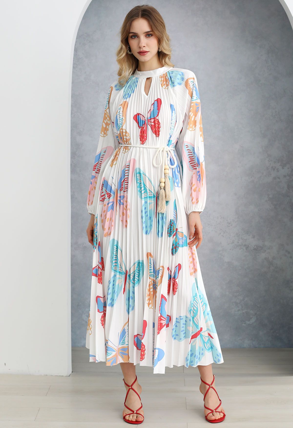 Fluttering Butterfly Accordion Pleated Cutout Maxi Dress