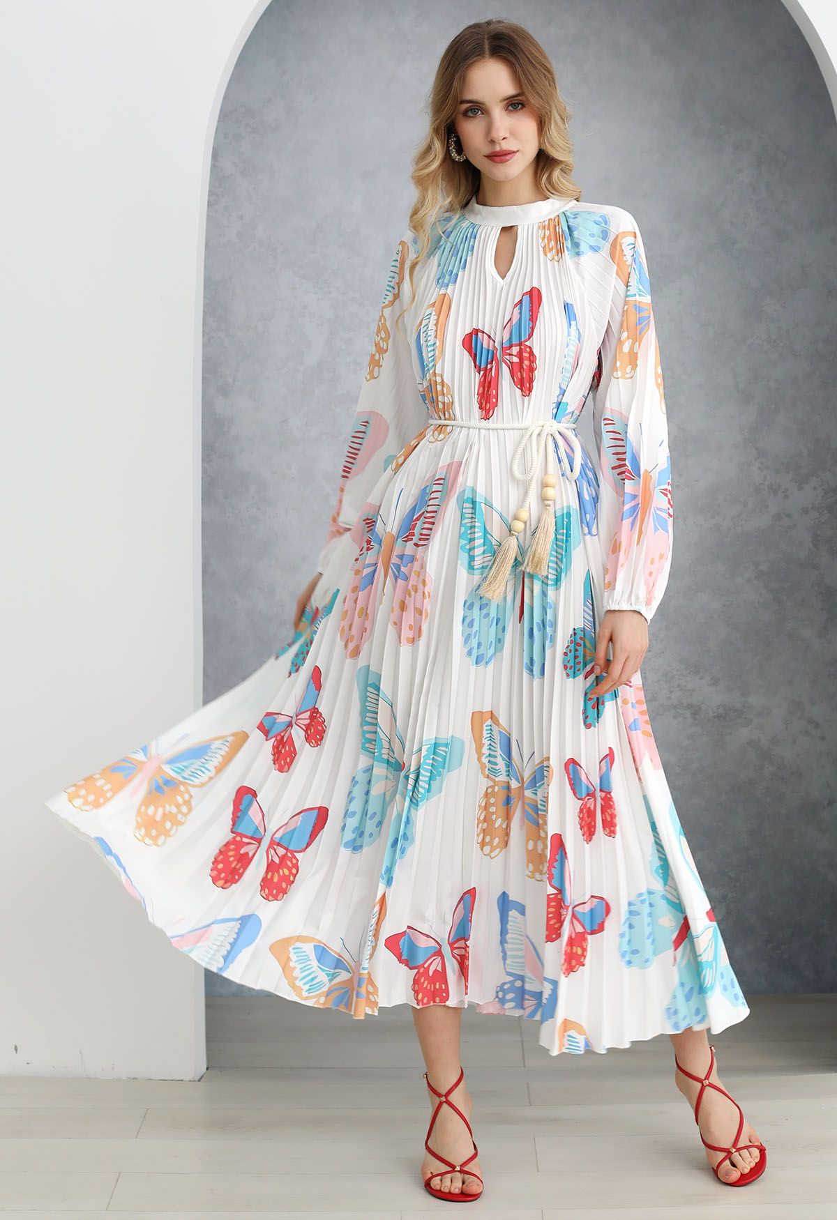 Fluttering Butterfly Accordion Pleated Cutout Maxi Dress