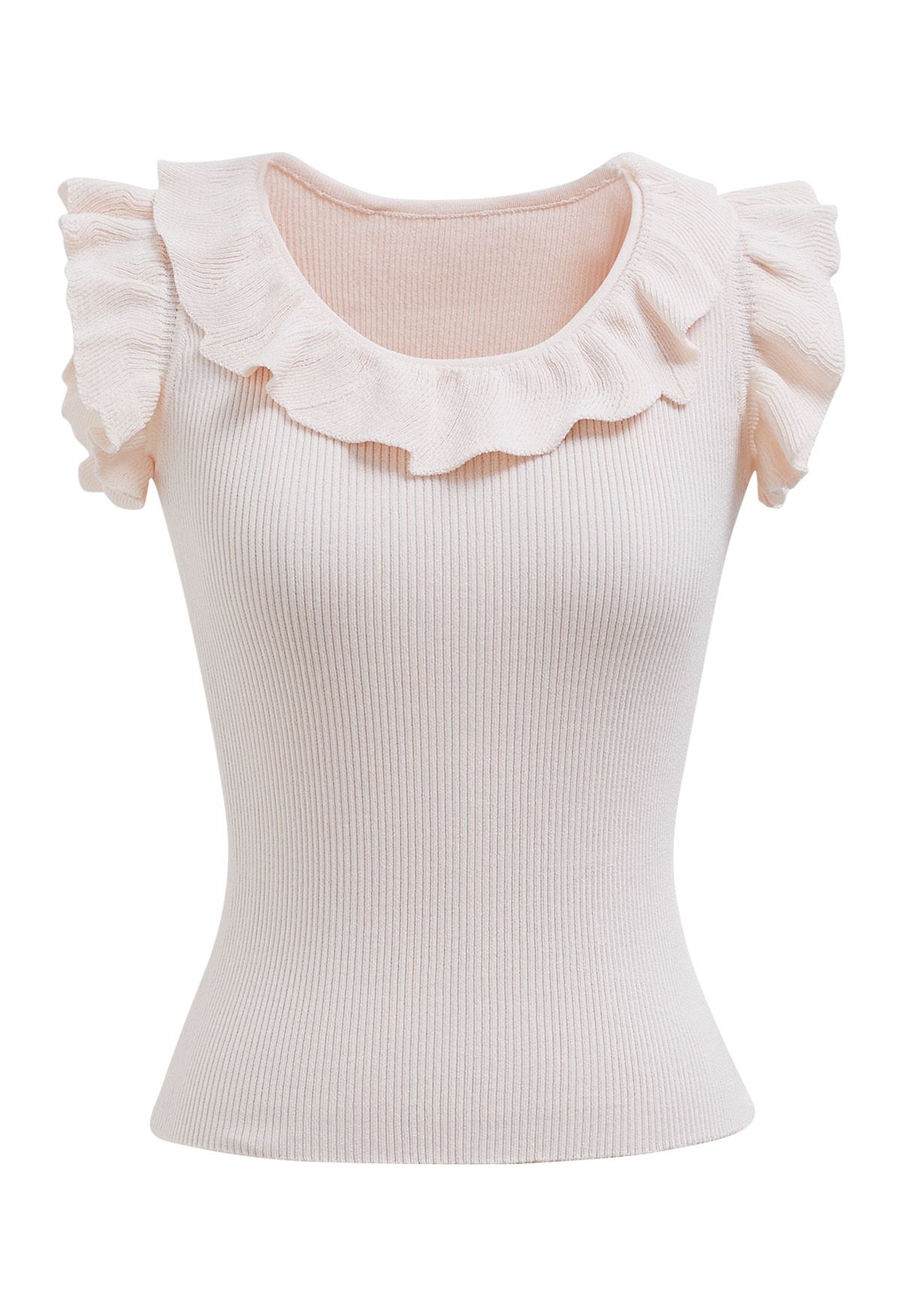 Ethereal Ruffle Sleeveless Knit Top in Light Pink