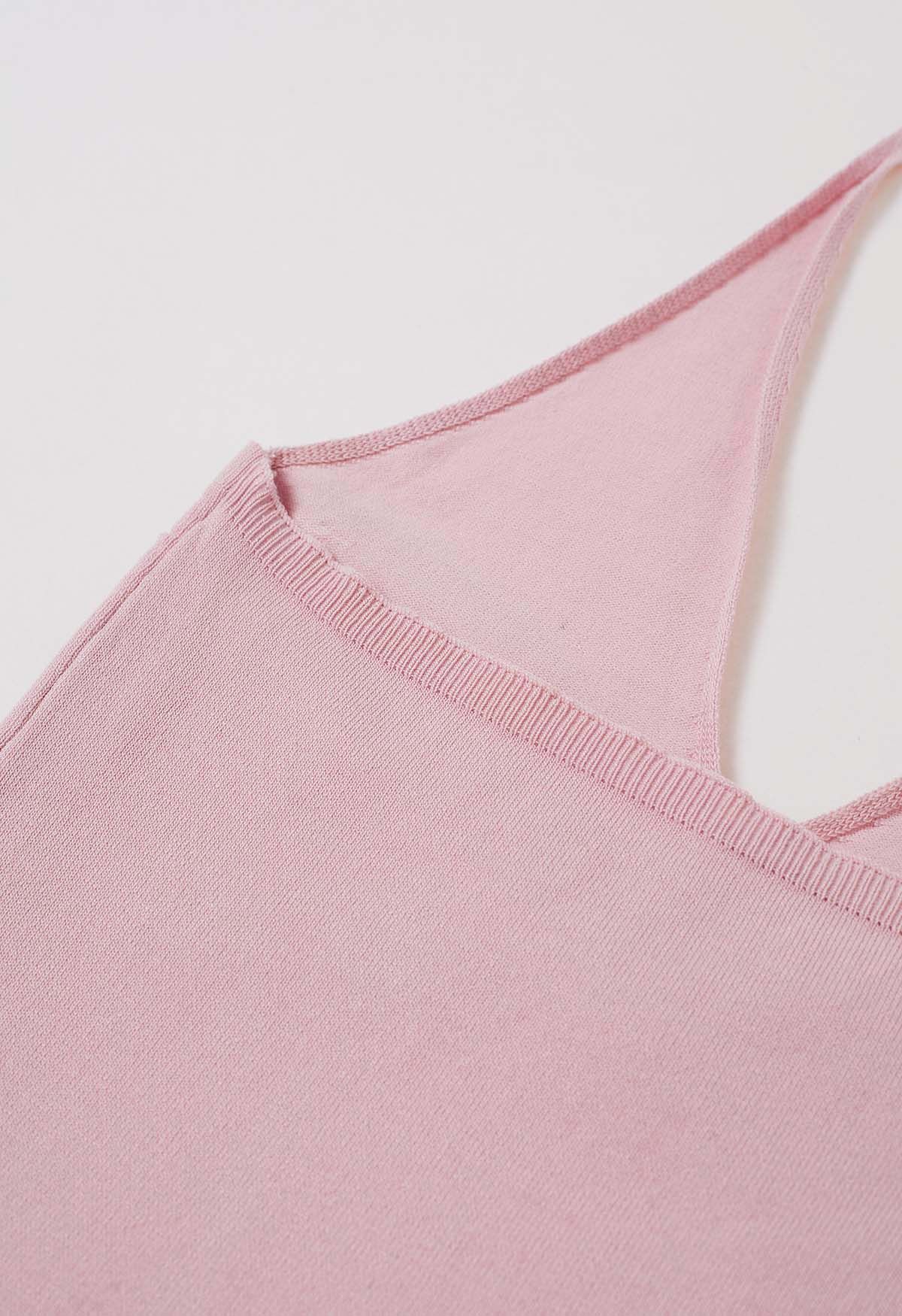 Pintuck Detail Halter Knit Top in Pink