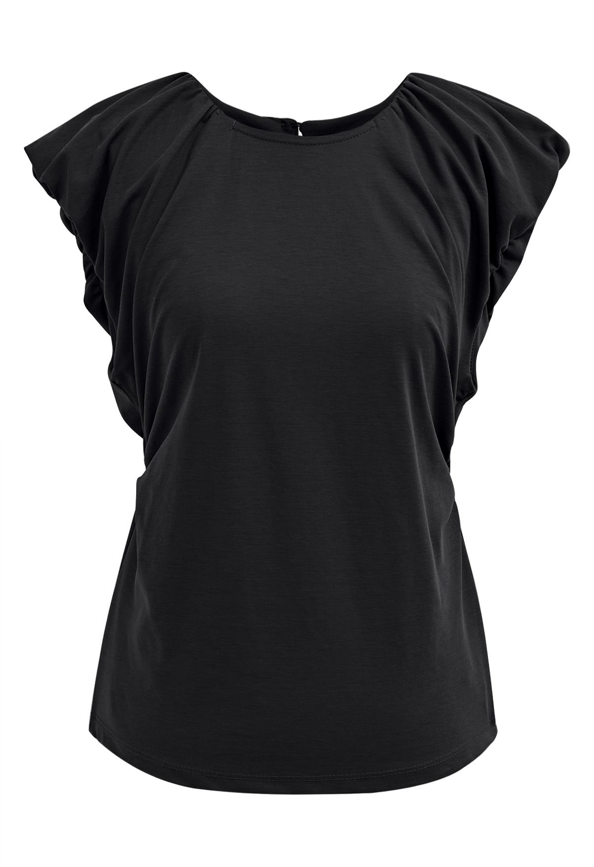 Cutout Back Ruched Detail Sleeveless Top in Black