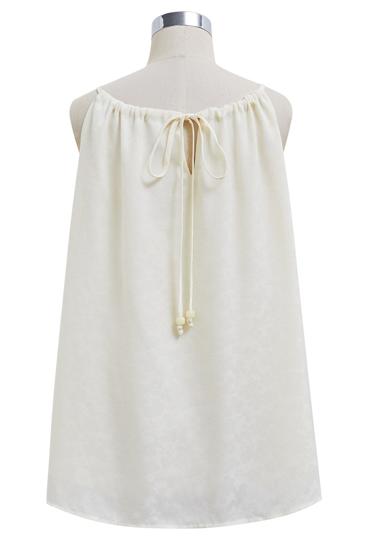 Beaded Halter Neck Floret Jacquard Top in Cream