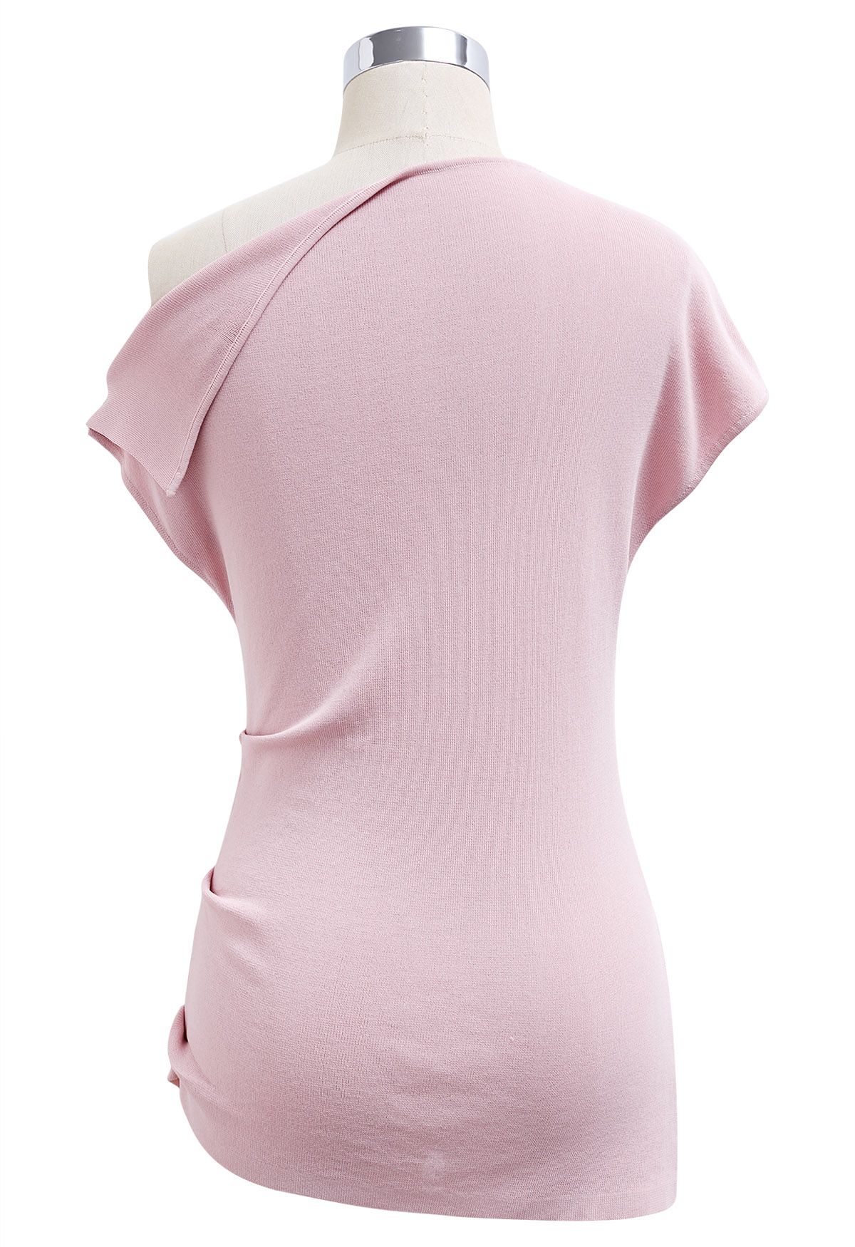 Asymmetric Folded Collar Knit Top in Pink