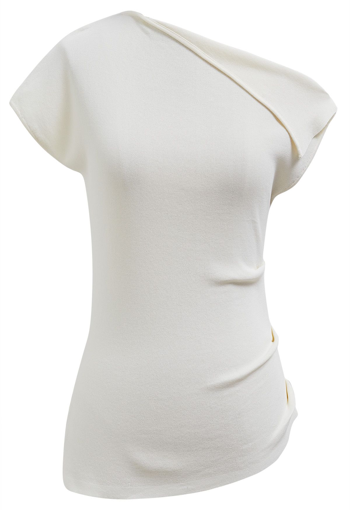 Asymmetric Folded Collar Knit Top in Cream