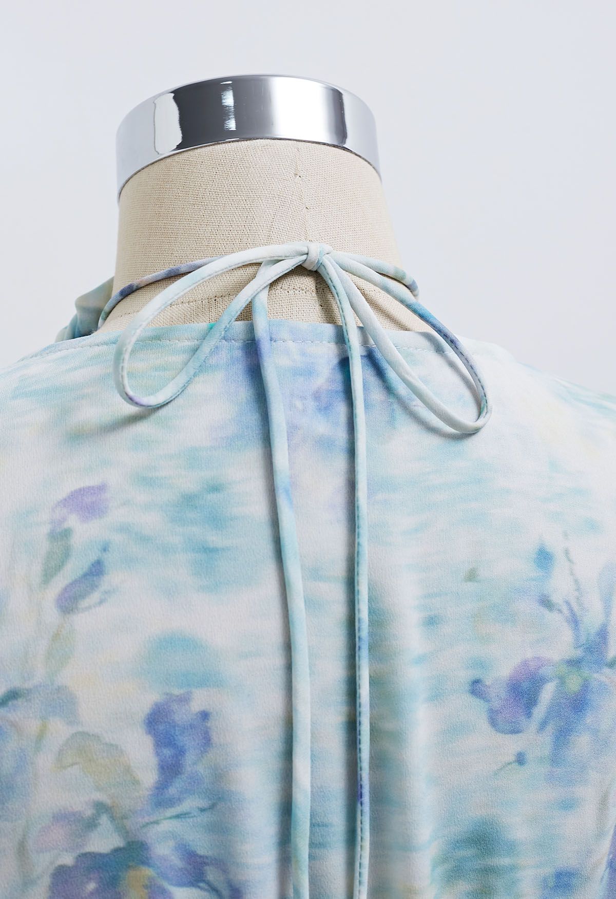 Watercolor Blue Floral Wrap Mini Dress with Choker