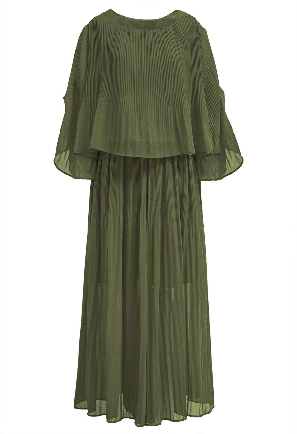 Plisse Bell Sleeves Chiffon Top and Pants Set in Army Green