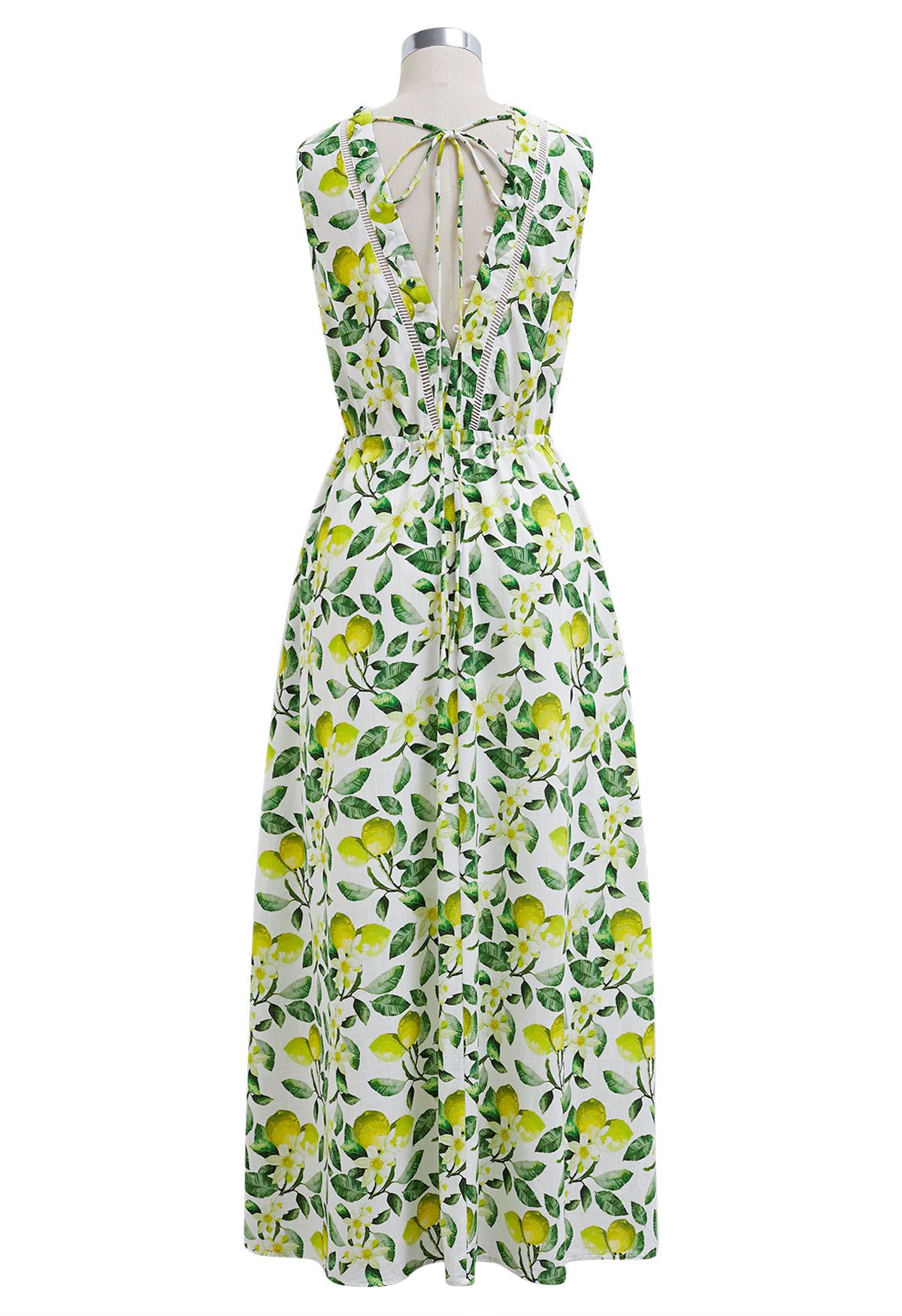 V-Neck Buttoned Sleeveless Dress in Lemon