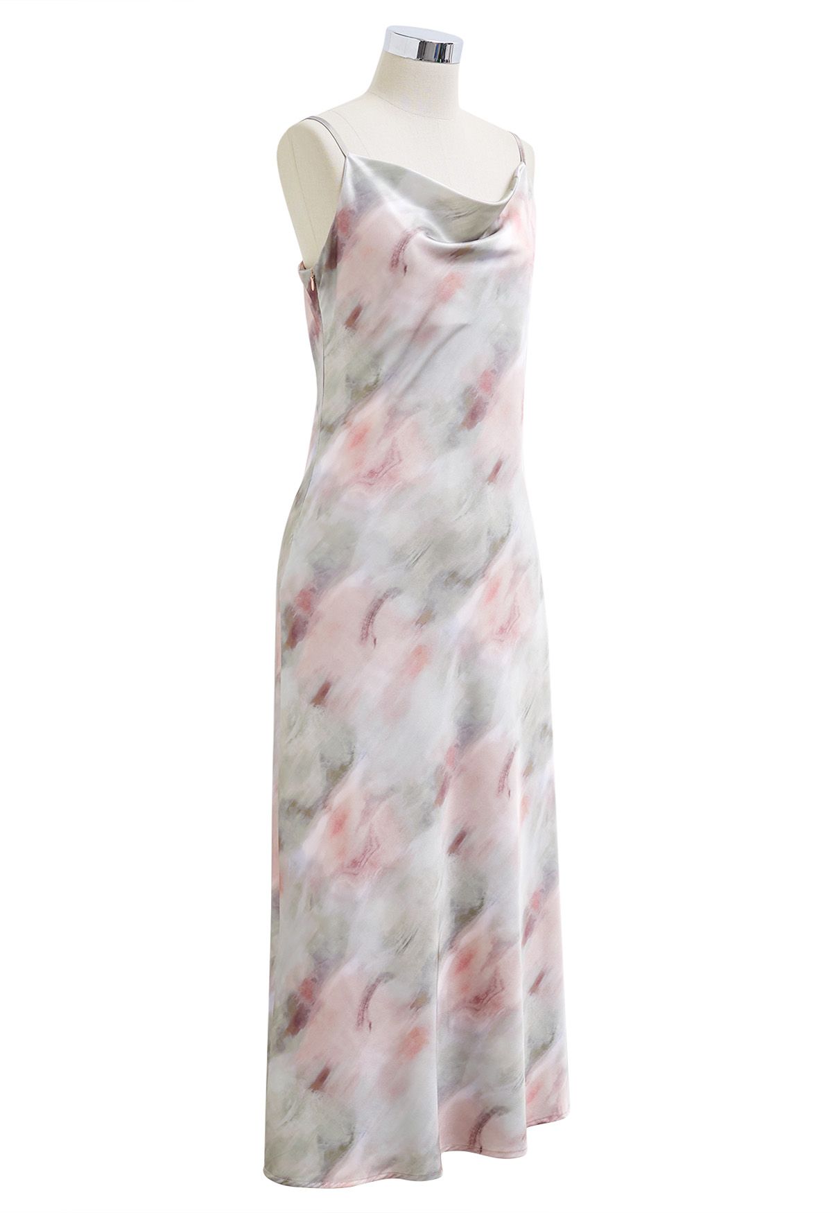 Watercolor Print Cowl Neck Cami Dress