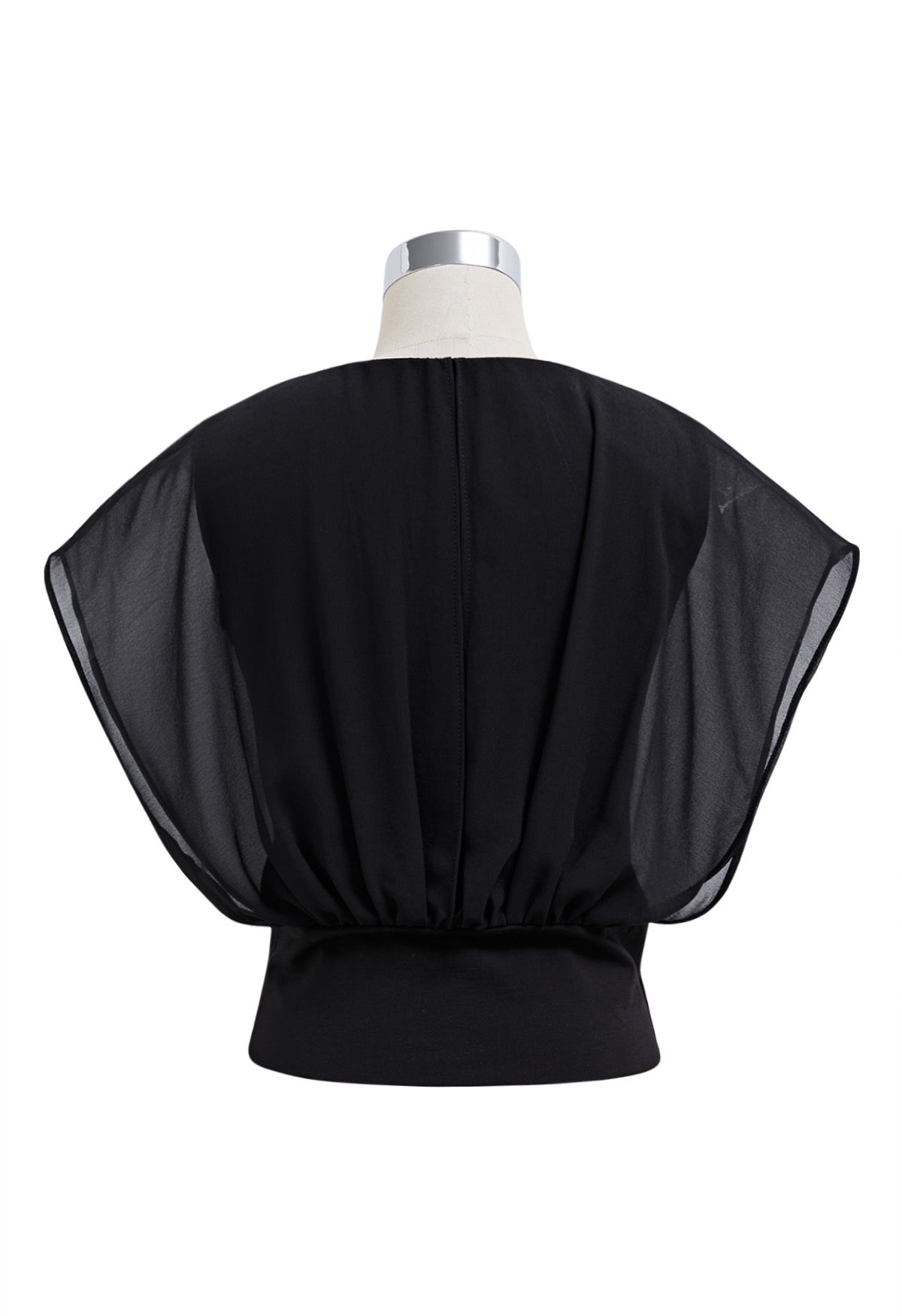 Flowy Chiffon Spliced V-Neck Crop Top in Black