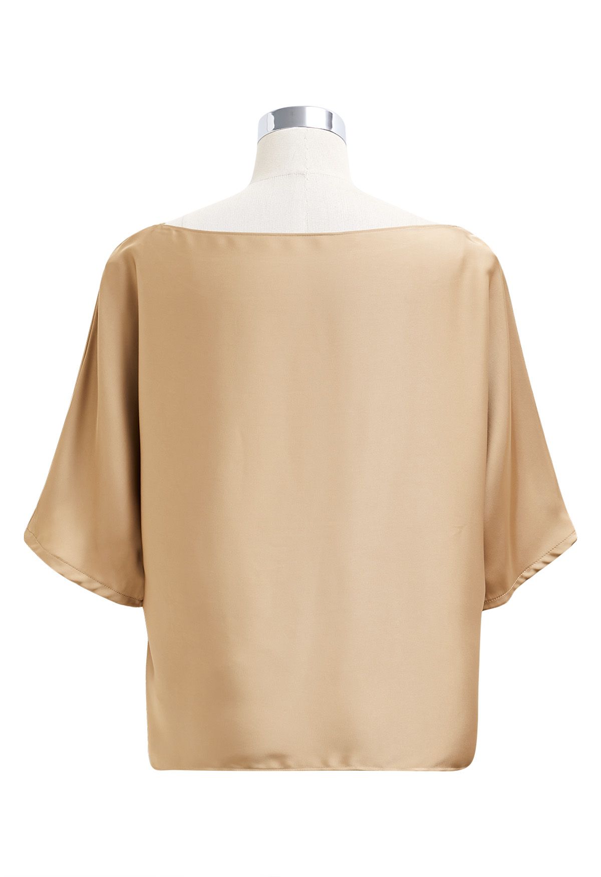 Boat Neck Tie-Waist Satin Top in Gold