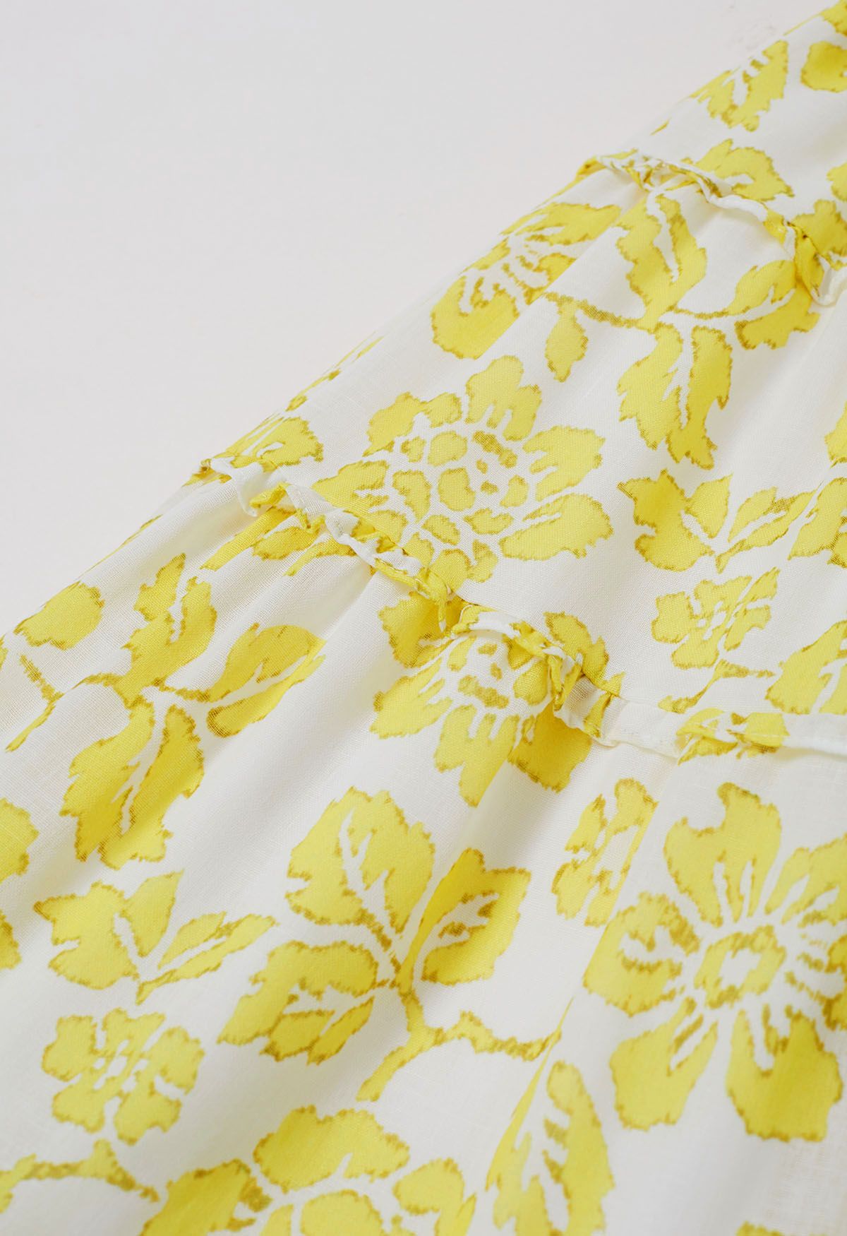 Sunny Blooms Ruffle Trim A-Line Skirt in Yellow