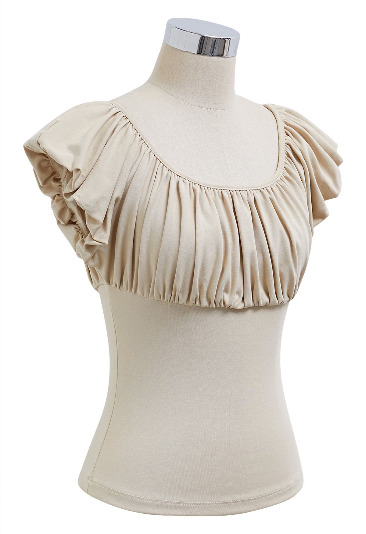 Ruched Detail Cotton Crop Top in Sand