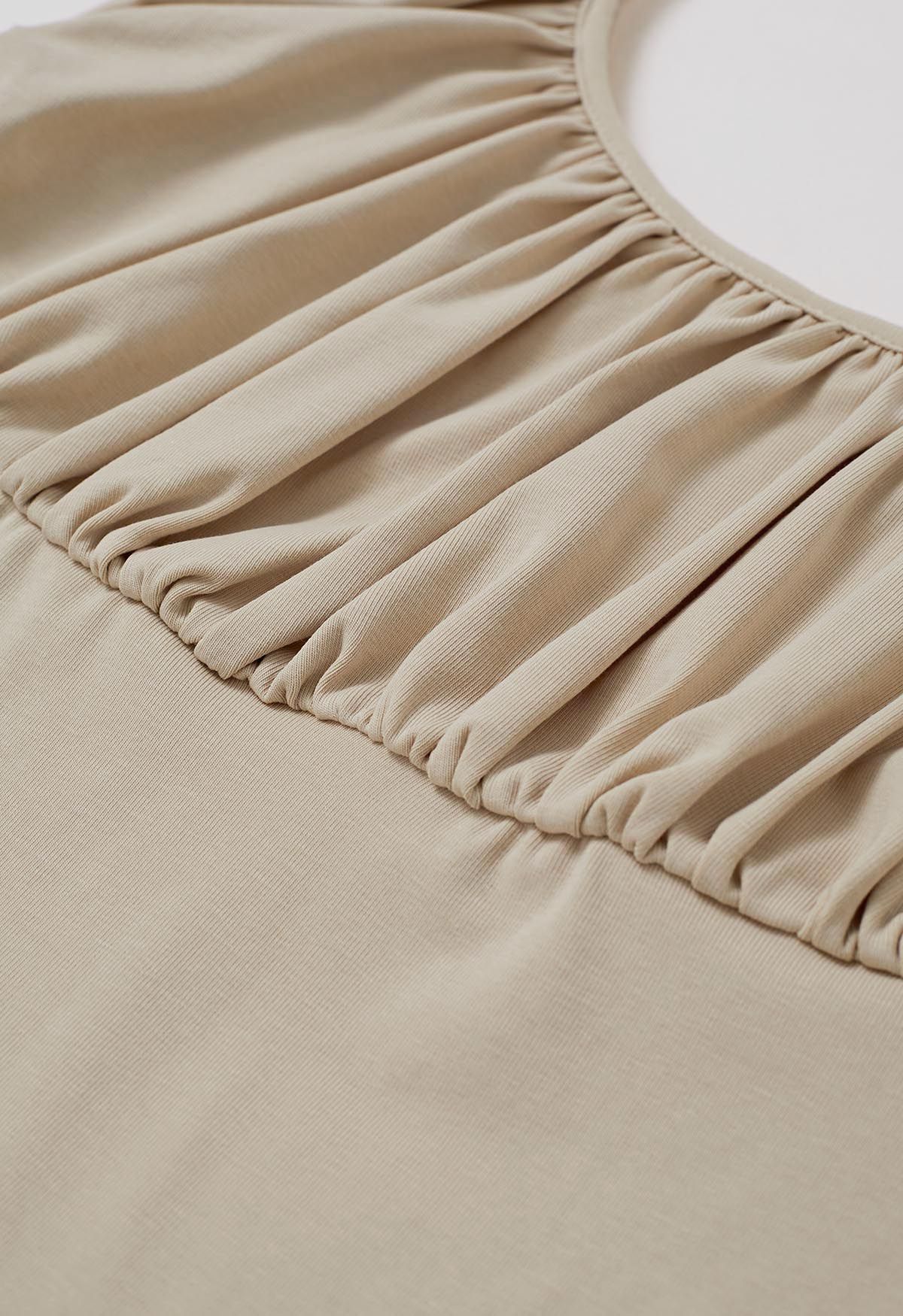 Ruched Detail Cotton Crop Top in Sand