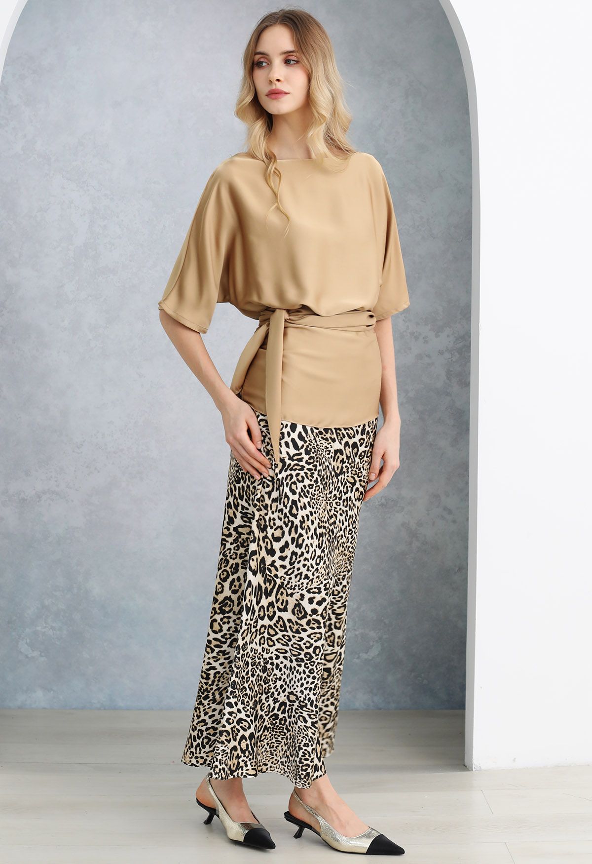 Satin Finish Mermaid Maxi Skirt in Leopard