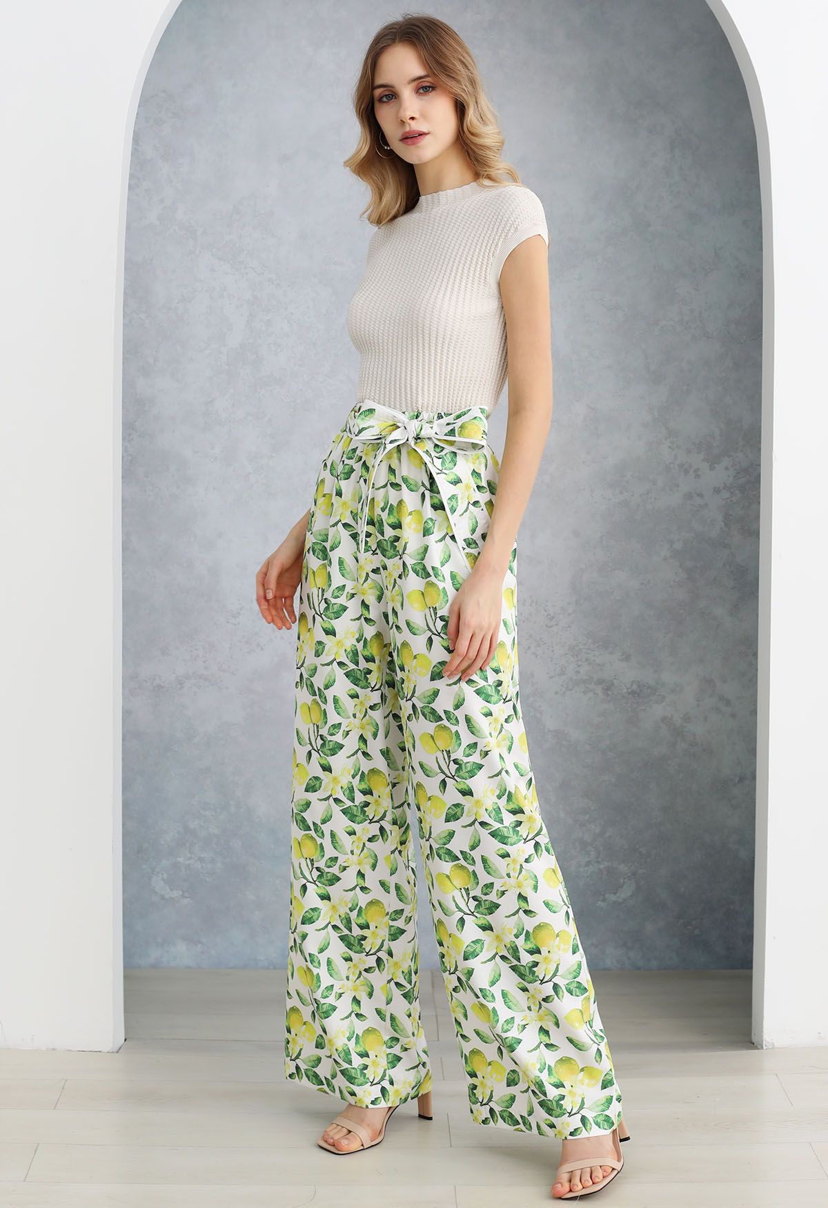 Fresh Lemon Printed Wide-Leg Pants