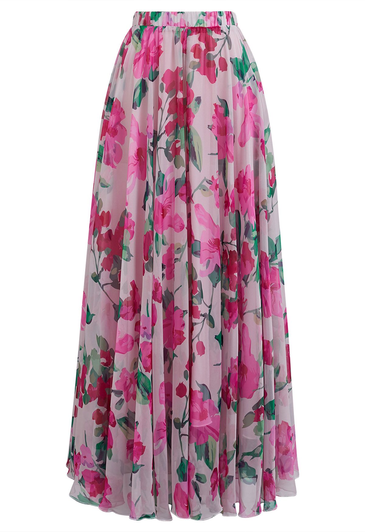 Watercolor Floral Fantasy Chiffon Maxi Skirt