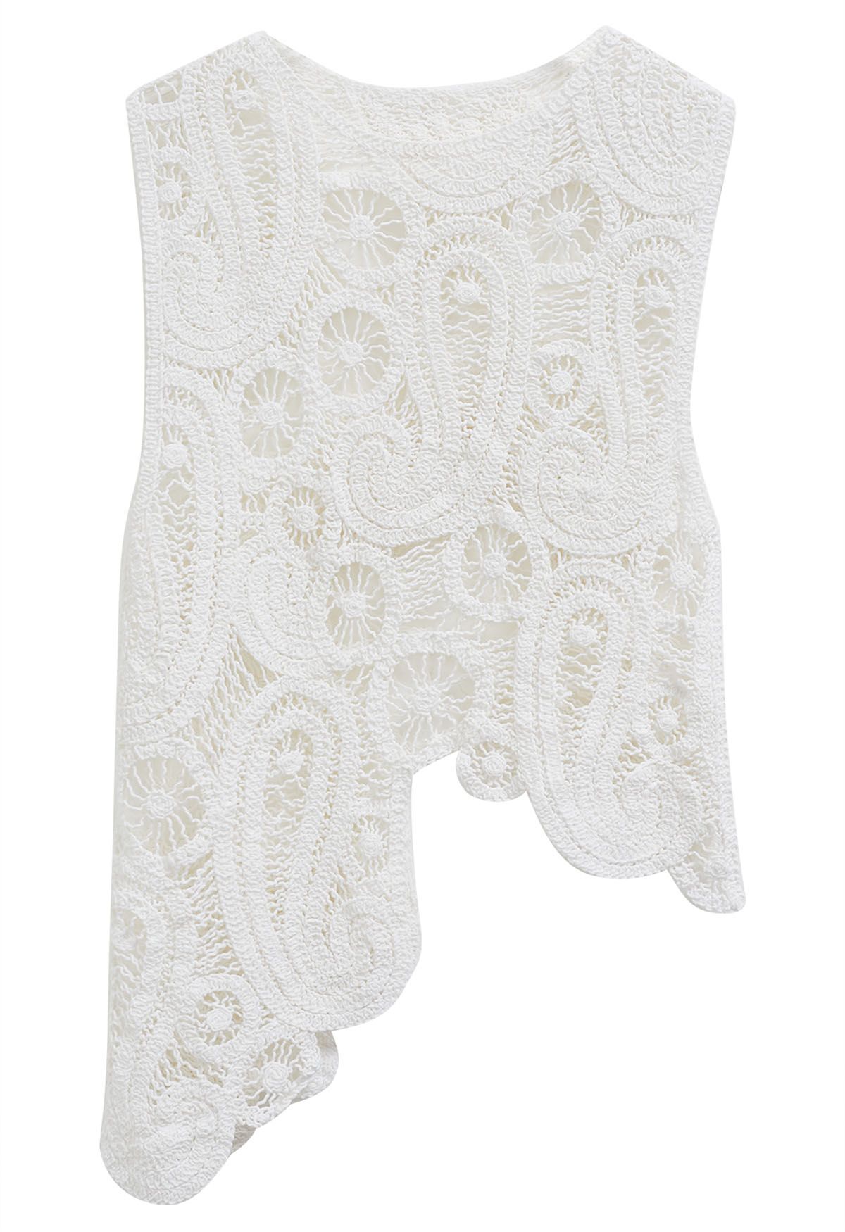 Paisley Cutwork Lace Asymmetric Sleeveless Top