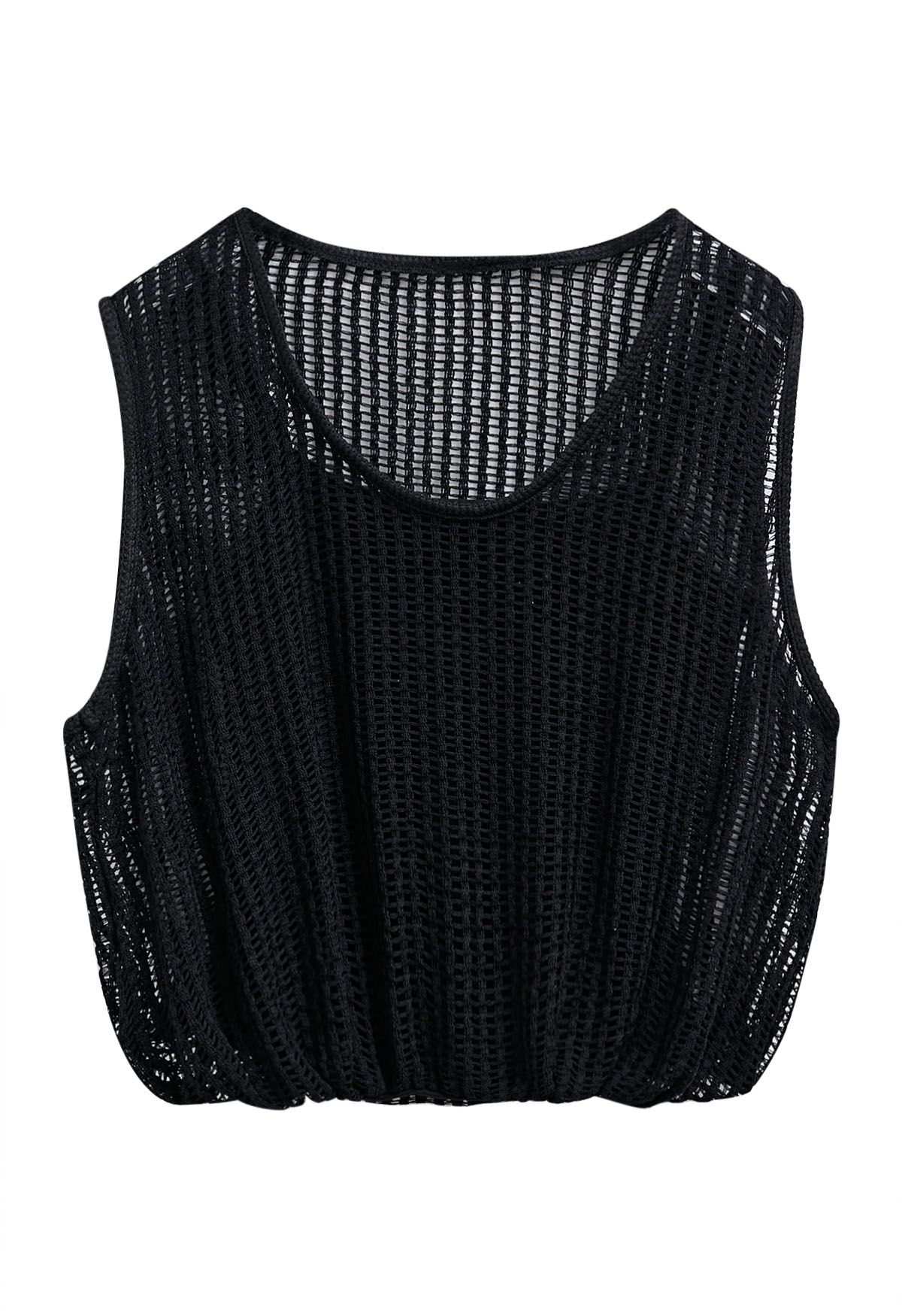 Hollow Out Sleeveless Crop Top in Black