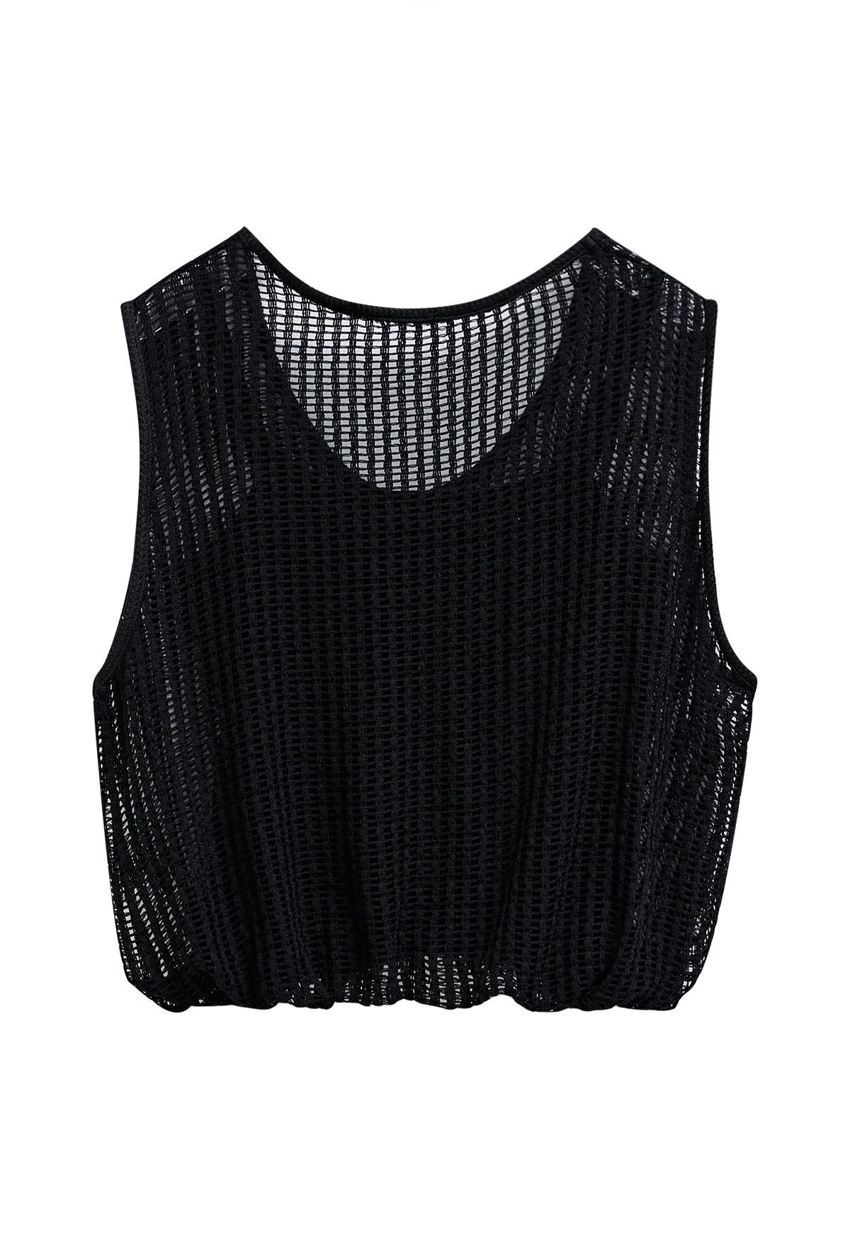 Hollow Out Sleeveless Crop Top in Black