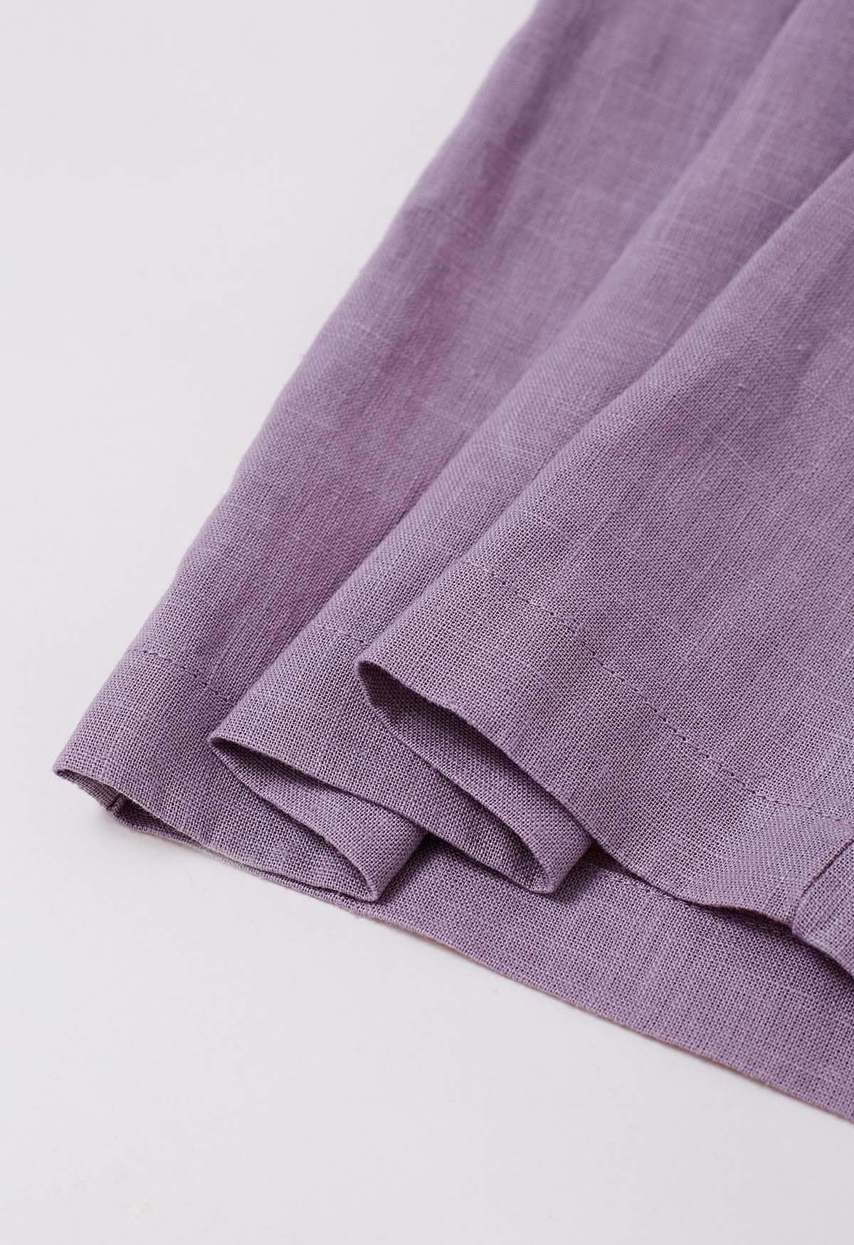 Side Pocket Wide-Leg Linen-Blend Pants in Lavender