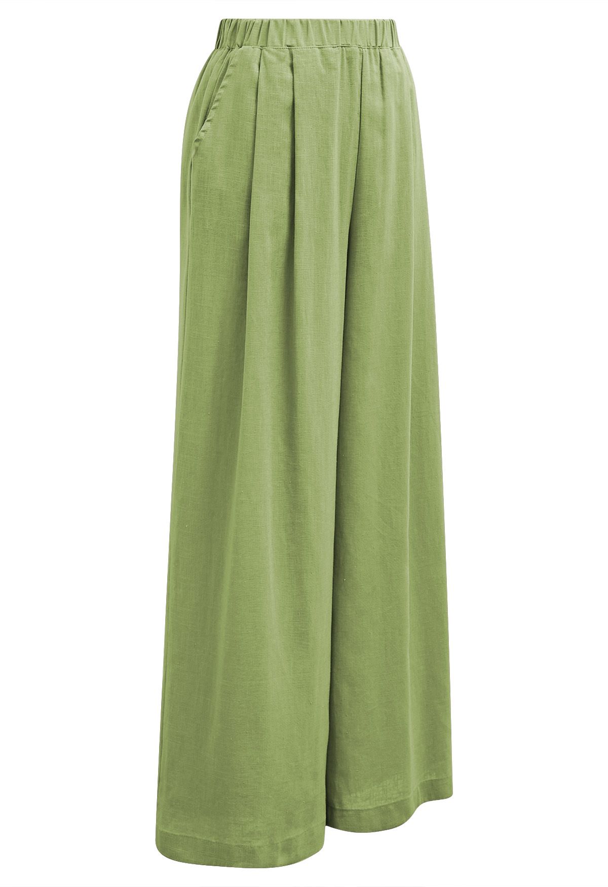 Side Pocket Wide-Leg Linen-Blend Pants in Green