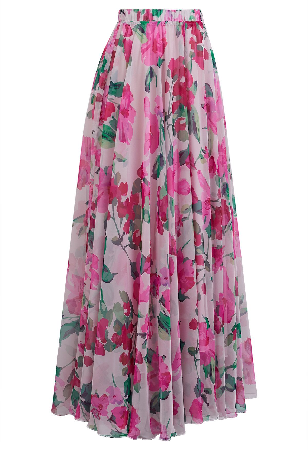 Watercolor Floral Fantasy Chiffon Maxi Skirt