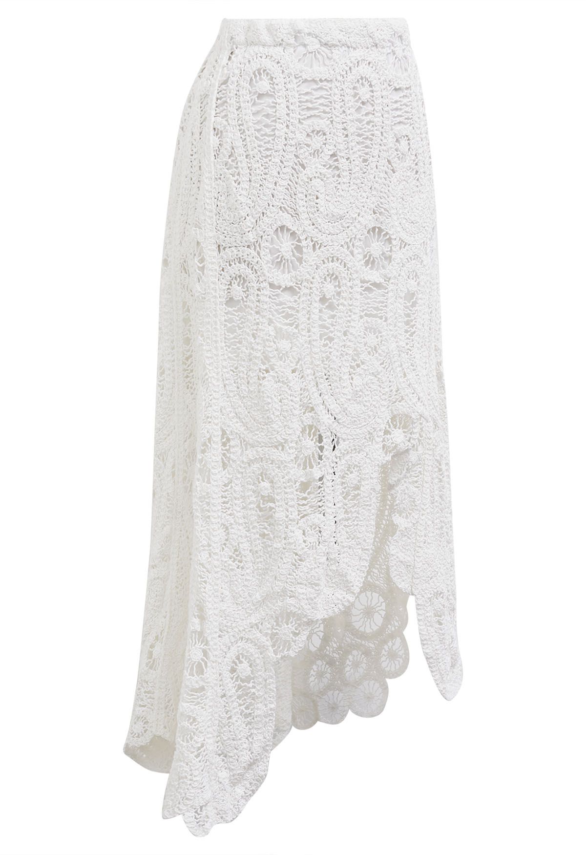 Paisley Cutwork Lace Asymmetric Hemline Skirt