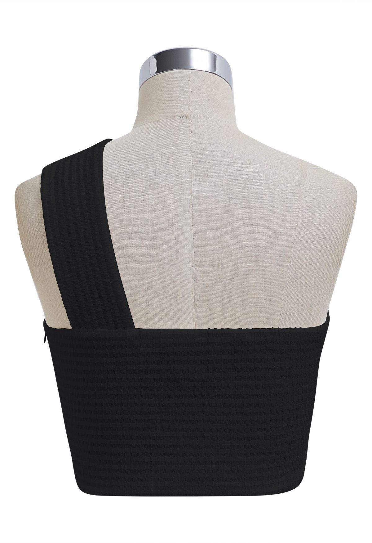 One-Shoulder Knotted Front Embossed Crop Top in Black