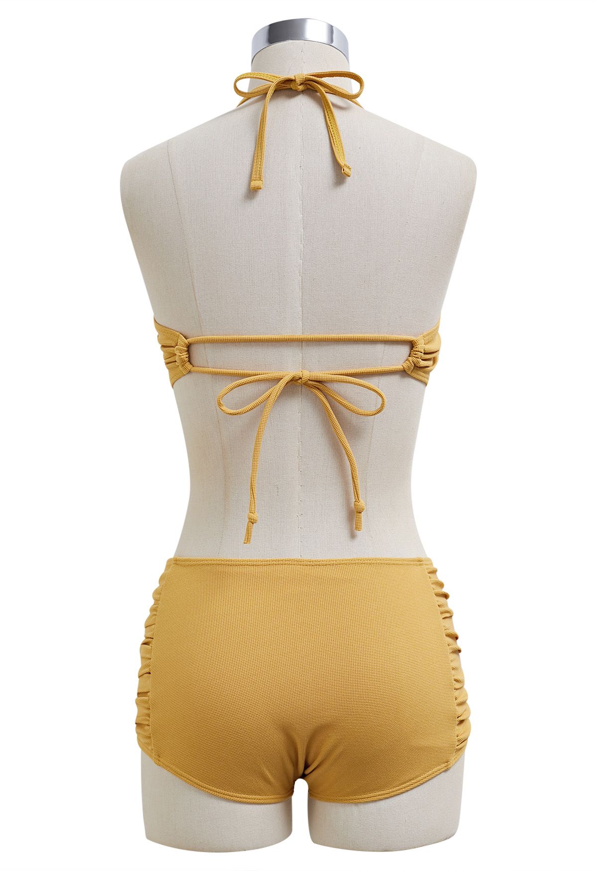 Twisted Detail Side Ruched Halter Bikini Set in Mustard