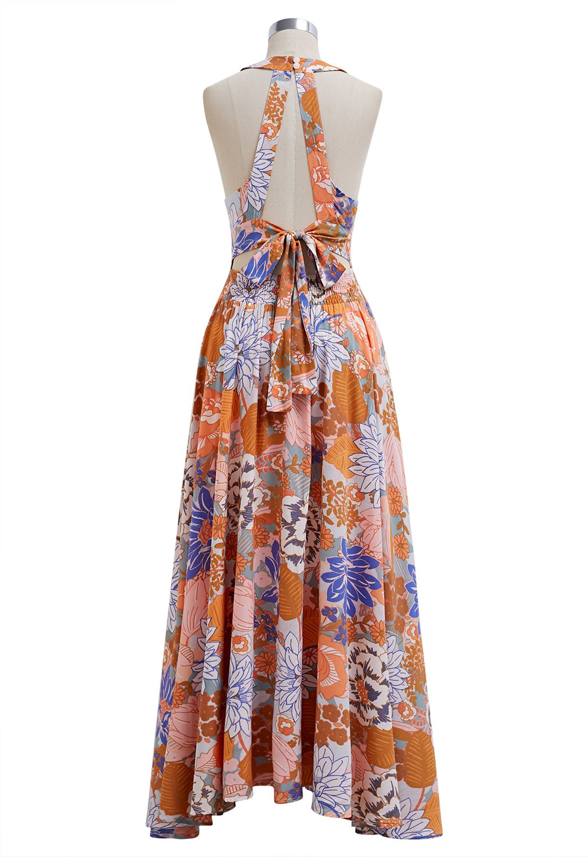 Vivid Blossom Tie-Back Maxi Dress