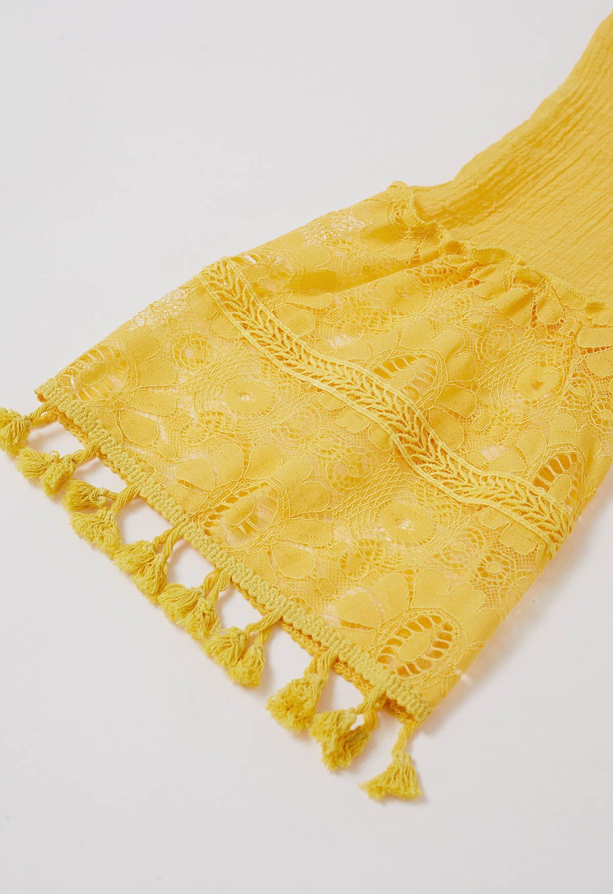 Cutwork Lace Tassel Trim Dolly Dress in Yellow