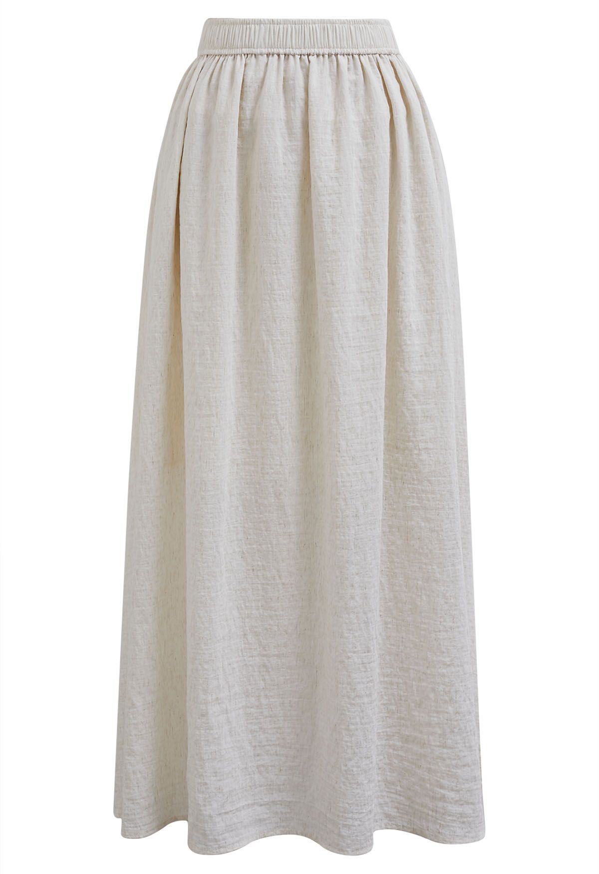 Slit Hem Linen-Blend Top and Maxi Skirt Set in Ivory