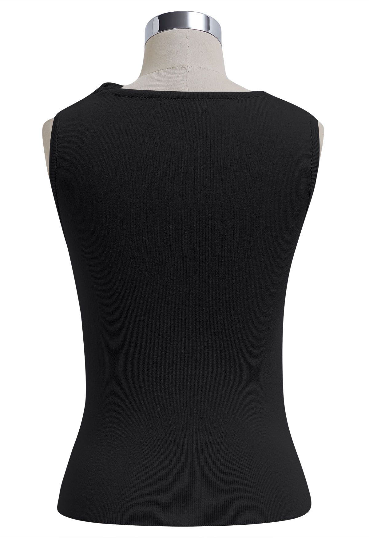 Side Knot Ruched Sleeveless Knit Top in Black