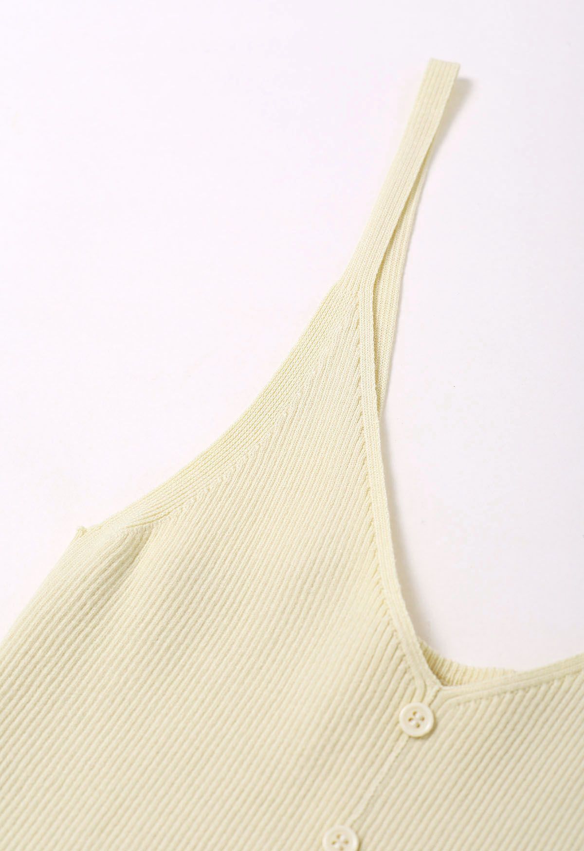 Button Decorated Ribbed Knit Tank Top in Cream