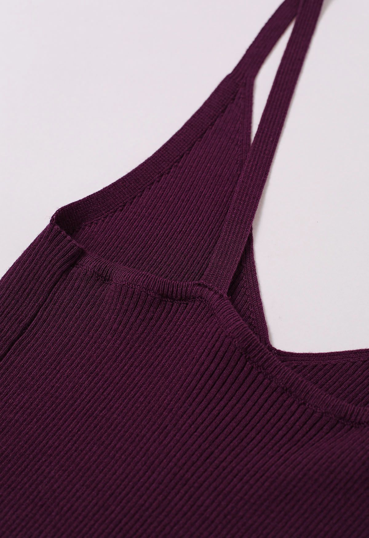 Button Decorated Ribbed Knit Tank Top in Purple