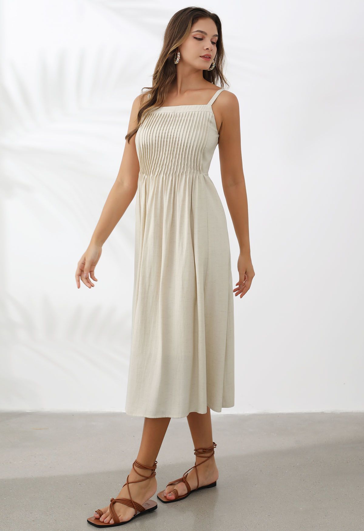 Pintuck Linen-Blend Cami Dress in Linen